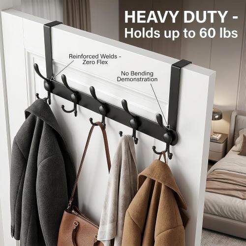 Over The Door Hooks,Coat Rack for Hanging Clothes Hat Towel (Heavy Duty Black 2pcs)
