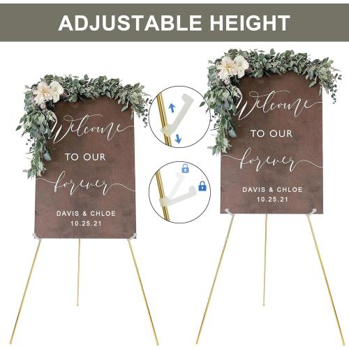 DANMO Easel Stand for Wedding Sign Poster 63'' Instant Display Floor Adjustable Metal Art Easel Gold