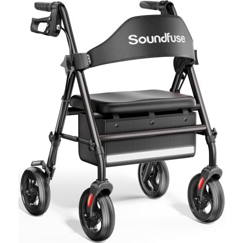 Rollator Walkers with Seat for Seniors, Foldable 8 Big Wheels All Terrain Rolling Walker, Handles and Ergonomic Seat Height Adjustable, 350 lb, FSA HSA Eligible