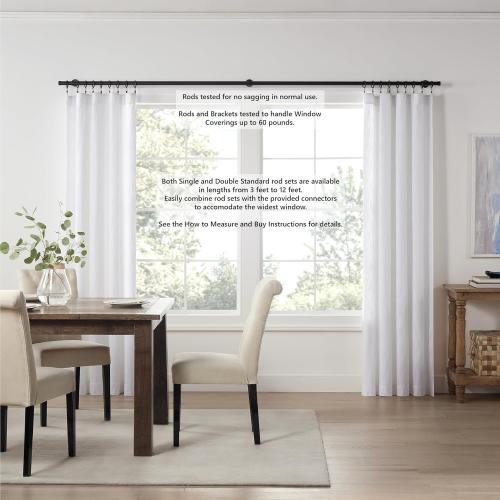 Cambria® Designer Series - Premium 4.5 foot Custom Double Curtain Rod - 1-1/8 inch Large Diameter - Non-Adjustable for a Seamless Look - Premium Designer Brackets and End Caps - Satin Black Finish