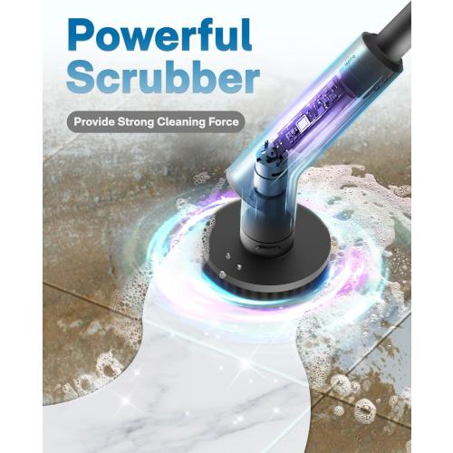 HOTO Cordless Electric Spin Scrubber, IPX7 Full Body Waterproof Bathroom Cleaning Brush, Max 22 in-lb, Shower Scrubber Brush with Long Handle, 6 Brush Heads, Power Scrubber for Bathroom, Floor, Tile