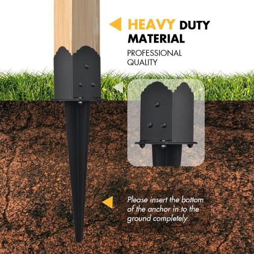 2 Pack Fence Post Anchor 4''x4'', Heavy Duty Fence Post Anchor Ground Spike 22''x4''x4'' for Fence, Mailbox, Bird Feeder, Decking,... with The Black Powder Coating Cover on The Surface