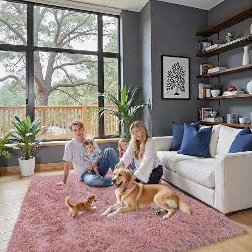Rugs for Living Room 5x8, Alfombras para Salas Shag Large Plush Soft Area Rug, Shaggy Carpets for Bedroom, Kids Boys Girls Home Decor Aesthetic(Blush, 5 x 8)