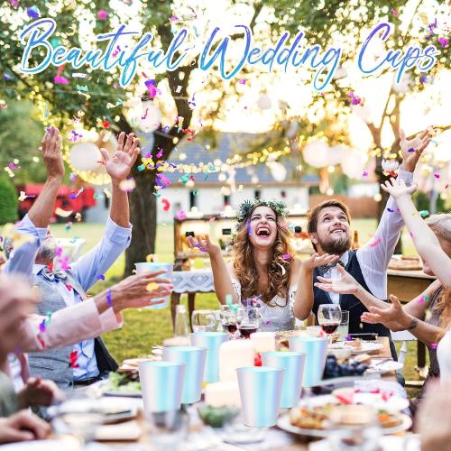 100 Pcs Iridescent Plastic Cups Rainbow Disposable Cups Holographic Party Clear Glitter Shiny Plastic Tumblers for Wedding Birthday Bachelorette Mermaid Party (Matte,12 oz)
