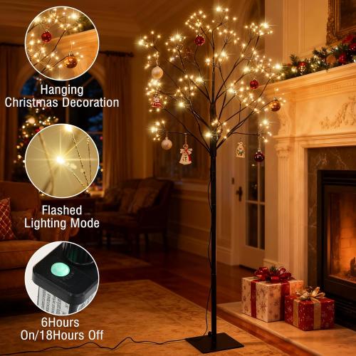Lomotech Chritsmas Tree Lights - 216 LEDs 5Ft Artificial Christmas Tree with Timer, Includes 14 LEDs Twinkle Lights for Holiday, Wedding, Party, Christmas Decorations (Warm White)