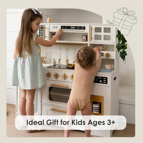 Wooden Play Kitchen for Kids– Realistic Appliances, Smart Storage & 15 Fun Accessories for Inspiring Pretend Play (Ages 3 )