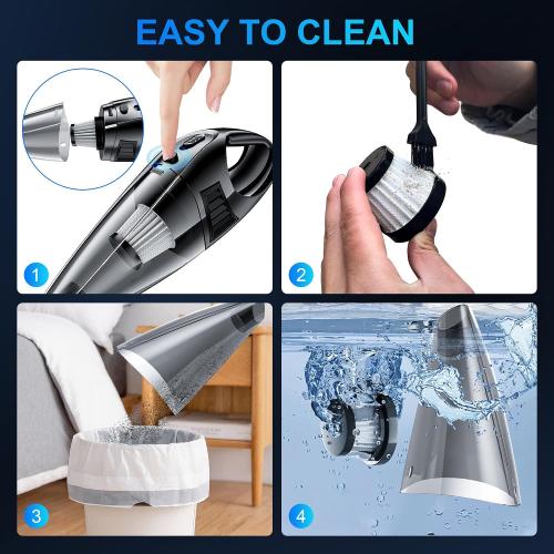 Handheld Car Vacuum Cleaner with 8000PA Powerful Suction, Portable Car Vacuum Cleaner with 2 Filters, Mini Brush, Lightweight, 0.34L Capacity, Essential Accessories