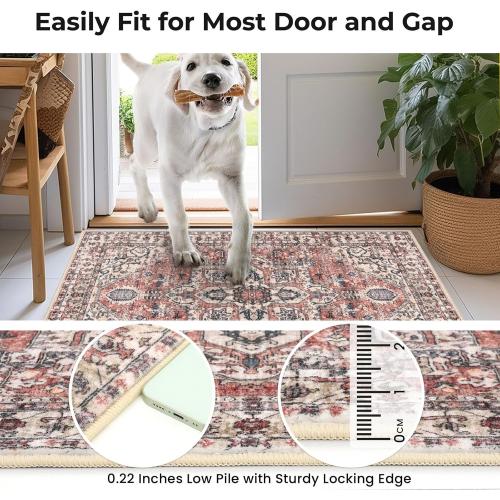 KOZYFLY Area Rug 9x12 Ft Thin Rugs for Living Room Washable Bedroom Rug Non Slip Rugs for Living Room Printed Faux Wool Vintage Bedroom Rug Floor Carpet for Dining Room, Red Salmon/Pink/Navy