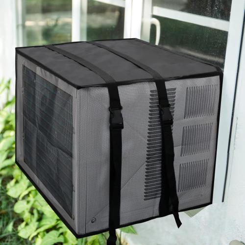 Luxiv Newest Design Mesh Window Air Conditioner Cover Outdoor, Support Window AC Unit Work Use for Outside Window AC Insulation Black Dust-Proof Waterproof Cover (Black, 17Wx12Dx13H)