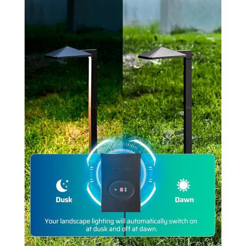 DEWENWILS 300W Low Voltage Landscape Transformer, Outdoor Weatherproof Transformer with Timer and Photocell Sensor, 120V AC to 12V/12V AC for LED Lighting, Spotlight, Pathway Light, ETL Listed