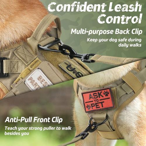 rabbitgoo Medium Tactical Dog Harness for Large, Heavy Duty Pet Harness with Handle, No-Pull Service Vest Large Breed, Adjustable Military Dog Vest for Training Hunting Walking, Brown, M