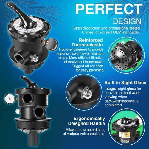 Replacement for Hayward SP0714T VariFlo XL Top Mount Multiport Valve Part for Above-Ground Pro- or VL Series Sand Filter, 1.5 Inch Plumbing, 7-Position Control Valve