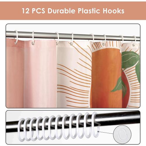 Size 72x72 Mid Century Abstract Boho Orange Aesthetic Shower Curtain Set, Spring Summer Pink Green Nature Leaf Sun Modern Minimalist Home Bathroom Curtain Decor with 12 Hooks 72x72 Inches