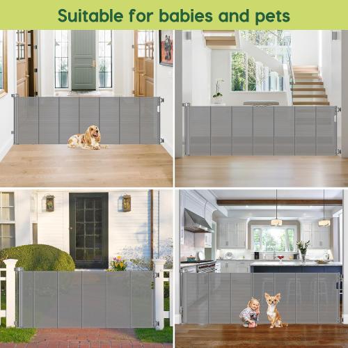Reinforced 80 Inch Extra Wide Retractable Dog Gate to Prevent Crawling Through, Super Wide XL Retractable Baby Gates for Dog Indoor, Long Baby Gates Indoor Extra Long, Outdoor Mesh Pet Gate, Gray