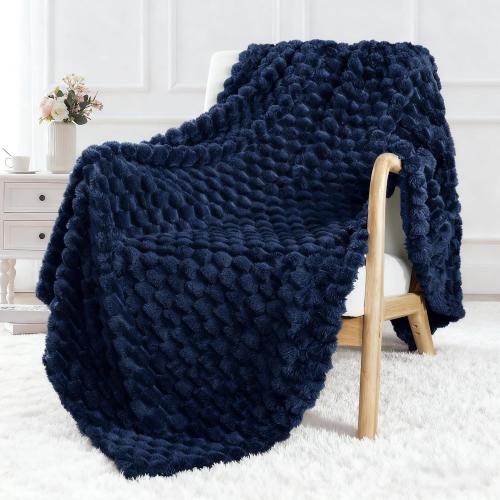 Exclusivo Mezcla Extra Large Fleece Throw Blanket for Couch, 50x70 Inches Stylish Jacquard Soft Throw Blanket, Fuzzy Cozy Lightweight for All Season, Navy Blue