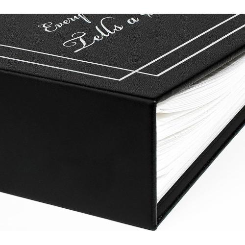 Photo Album 4x6 50 Photos Leather Cover Wedding Photo Albums Extra Large Capacity Picture Book with Beautiful Prints Presents for Wedding Baby Vacation Black