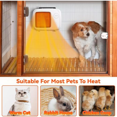 White Dreyoo Dog House Heater with Thermostat, Pet House Heater with 6FT Anti Chew Cord and Safe Overheat Protection, 2 Heating Mode (200/400W) Pet House Furnace for Dogs Chicken Coops Rabbits(White,1 Pcs)