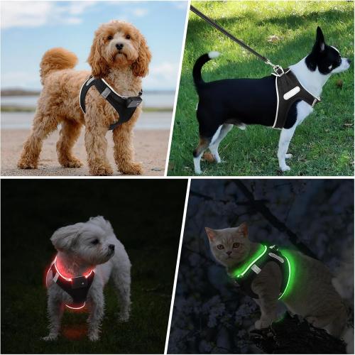 Size M-L PceoTllar Light Up Dog Harness, LED No Pull Reflective Dog Harness, Flashing Lighted for Night Walking , (Black Red,)