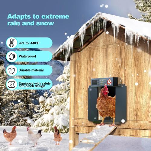 Chicken Coop Door, Automatic Chicken Coop Door Opener, Large LCD Display with Timer & Light Sensor, Anti-Pinch Protection