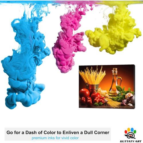 Kitchen Wall Decor Canvas Art, Colorful Ingredient Vegetable and Fruit Canvas Print for Dining Room Decor, Vintage Condiment Picture Kitchen Framed Painting for Restaurant Decor (18x24 Inches)