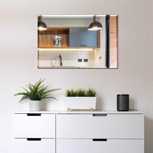 Frameless Bathroom Mirror for Wall, Rectangle Beveled Edge Mirror for Over Sink, Tempered Glass, Shatterproof, Hangs Horizontally or Vertically for Living Room, Entryway, Restroom, 24 x 16