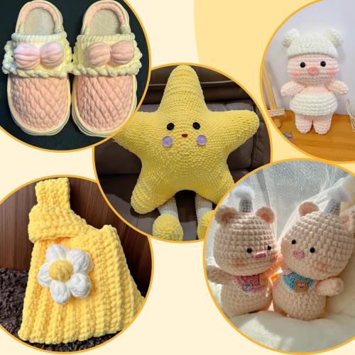 Set of 2 Color yellow Chunky Chenille Yarn for Crocheting - 2x200g Baby Blanket Yarn for Crocheting Soft - 350 Yards Fluffy Thick Plush Yarns for Knitting Blankets Amigurumi (2, Yellow)