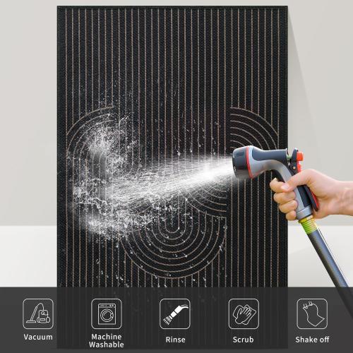 Tangsoo Modern Easy Jute Rug 8x10 Washable Area Rugs for Living Room,Black Non Slip Indoor Outdoor Carpet,Farmhouse Large Throw Mat for Balcony Backyard Dining Room Home Office Decor(Gently used condition)