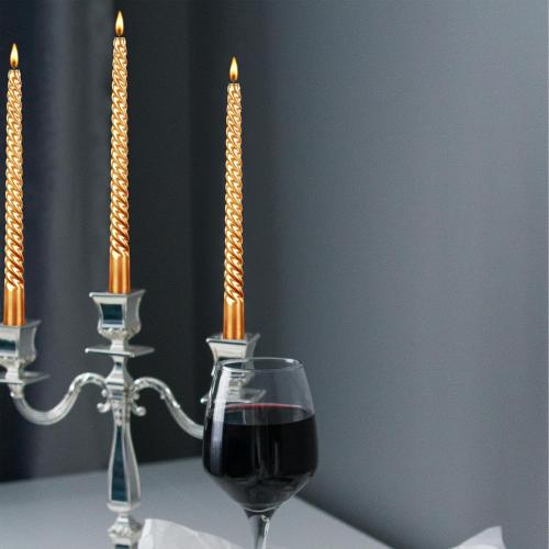10 Inch Taper Candle, Set of 9,Tapered Candles Burn for 7 Hours, Long Sticks,Tall Candlesticks, Dinner Party, Wedding, Halloween (25cm, Gold)