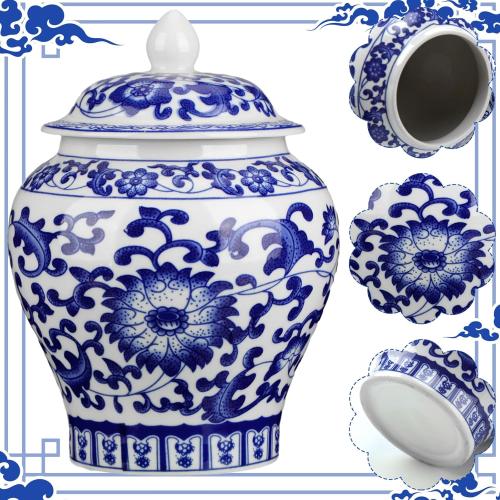4 Pcs Small Blue and White Vase Ceramic Small Ginger Jar with Lid Porcelain Vases Chinoiserie Decor Chinese Ginger Jars for Home Bedroom Tabletop Decor Table Accent Shelf (Classic Style)