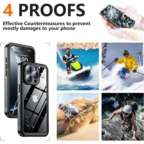 SPIDERCASE for iPhone 16 Pro Case Waterproof,Black/Clear | Built-in Lens & Screen Protector, Full Heavy Duty Protection, 12FT Military Shockproof, Dustproof, Anti-Scratched Case