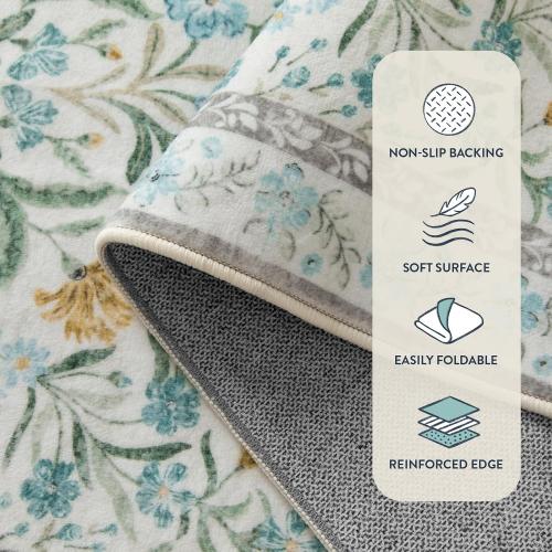 Lahome Light Blue Bedroom Rug 8x10 Under Bed, Boho Washable Rugs for Living Room Nursery, Soft Wool Vintage Low Pile Carpet for Dining Room Girls | Soft Wool Vintage Low Pile Carpet for Girls Kids Nursery Dining Room