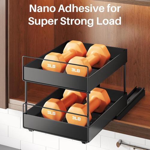 Pull Out Spice Rack Organizer for Large Upper Cabinet, Easy to Install, Drill-Free, Cabinet Requires- Clearance Height > 12 inch, Width>9 inch, Depth> 11 inch - (1 Pack), Dimensions 8.2Wx10.2Dx6.9H