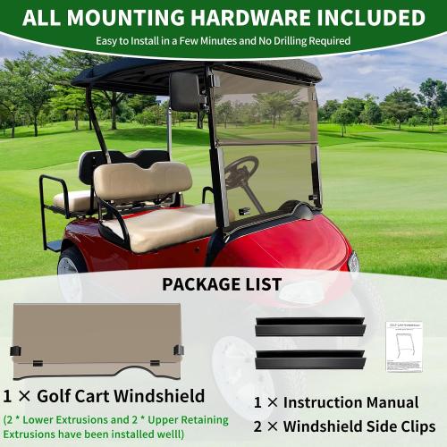 Tinted Golf Cart Foldable Windshield 3/16 (5MM) Thicken for 2008-Up EZGO RXV / Freedom RXV, 37.91 W×33.46 H, Fits 1-1/4 Strut Rail Window Glass Replacement Scratch-Resistant, Shatterproof