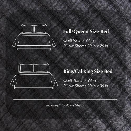 EVERGRACEHOME Cotton Coverlet Set King Size 3 Pieces, Lightweight Soft Ribbed Matelassé Bedspread Quilt Set, Cozy Oversized Quilted Bedding Set with 2 Pillow Shams for All Seasons, Washed Grey/Black