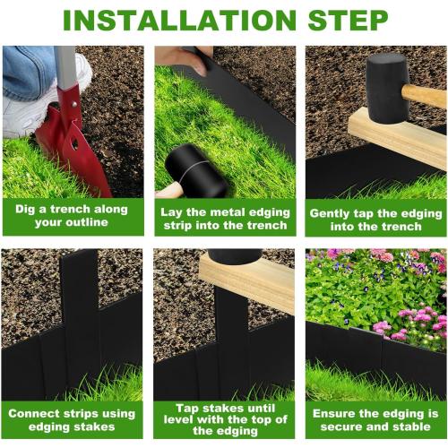 Hugeleaf Metal Landscape Edging, 40” L x 4.5” H Metal Edging for Landscaping with 7Pcs Stakes, Metal Garden Edging Pack of 6 (20 Feet Total Length)