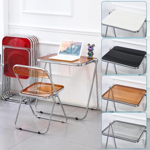 Size Small Color Copper and silver  Folding TV Tray Table- Clear Acrylic Foldable Table No Assembly Required Tiny Desk for Home Office Side Table Small Computer Desk for Small Spaces-Tawny