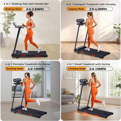 Walking Pad Treadmill with Incline, 2026 Upgrade Portable Treadmill with Handles for Home Small, 3.5HP Small Walking Pad with Handle Bar, 0.6-10.0MPH, 400LBS