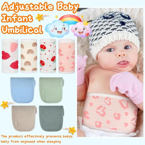 Vabean 8 Pcs Baby Infant Umbilical Cord Comfort Adjustable Cotton Belly Band for Protection, Baby Gifts for 0 To12 Months (Cute)