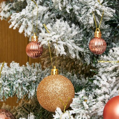 Emopeak 24Pcs Christmas Balls Ornaments for Xmas Christmas Tree - 4 Style Shatterproof Christmas Tree Decorations Hanging Ball for Holiday Wedding Party Decoration (Rose Gold, 1.3/3.2CM)