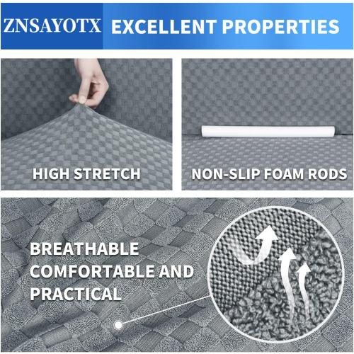 ZNSAYOTX 1 Piece Jacquard Couch Covers for 3 Cushion Couch Living Room High Stretch Sofa Cover Pets Dogs Friendly Anti Slip Thickened Slipcovers Furniture Protector (Sofa, Light Grey)