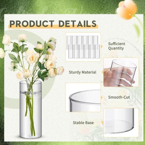 Nuogo 12 Pcs Plastic Clear Cylinder Vase for Home 8 Inch Acrylic Flower Clear Vase Centerpiece for Centerpieces Wedding Party Decorations