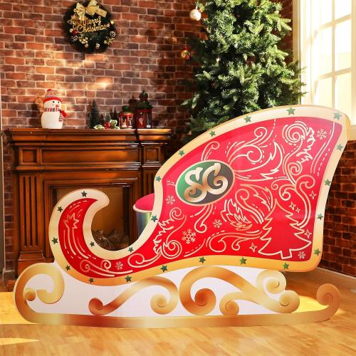 Cardboard Santa Sleigh Stand up Christmas Cardboard Cutout Standup Santa's Sleigh Life Size Cardboard Cutout Standup for Christmas Party Decor