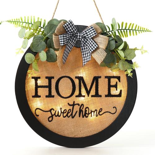 HOMCDALY Welcome Sign for Front Door, Door Wreaths for Front Door Outside, Farmhouse Welcome Wooden Door Hanger, Rustic Wall Door Sign, Seasonal Home Decorations (F-Black)