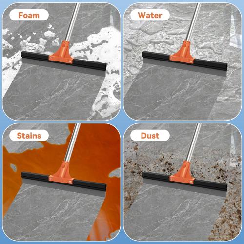 Floor Squeegee for Concrete Floor,18 Large Heavy Duty Squeegee for Floor, Rubber Broom with 62 Long Handle for Bathroom Tile, Garage Concrete, Deck, Shower Glass, Window Cleaning