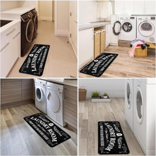 Runner Rug, Farmhouse Kitchen Floor Mat, Non Slip Laundry Room Decor, 20 X 47 inch, Black