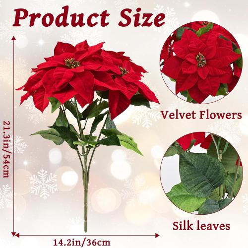 MARTINE MALL 21.3 in Poinsettia Flowers Artificial, 2 Packs Poinsettia Christmas Decoration, Long Stem Velvet Poinsettia Bouquet for Christmas Tree Porch Home Garden Indoor Outdoor Decoration