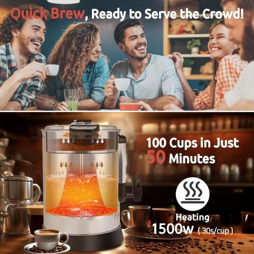 Coffee Urn 100 Cup, Commercial Grade Stainless Steel Percolate Coffee Maker Hot Water Urn Coffee Dispenser 1500W, 16L Single