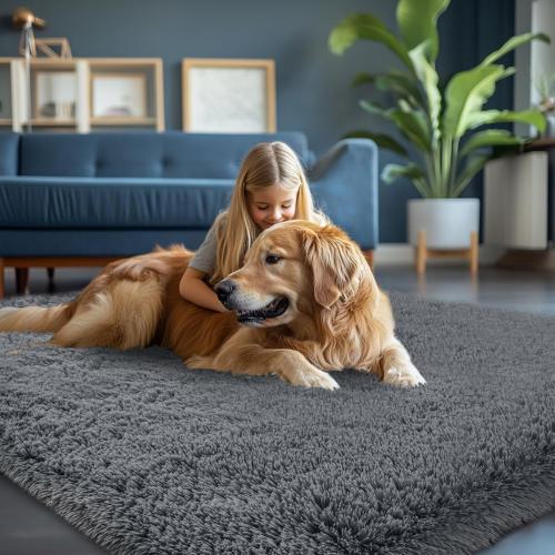Fluffy Area Rugs for Bedroom 5x7: Shag Rugs for Bedroom - Living Room Area Rug 5x7 Grey Plush Fuzzy Soft Carpet - Teenage Room Dorm Decor Carpets