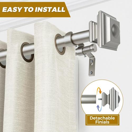 KAMANINA 1 Inch Double Curtain Rods 36 to 72 Inches (3-6 Feet) Telescoping Dark Silver Curtain Rod for Windows 24 to 68 Inches, Heavy Duty Drapery Rods with Square Finials