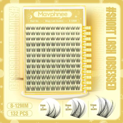 Lash Clusters Natural Eyelash Clusters 8-12MM Wispy Lash Extensions C Curve Individual Lashes Clear Band Cluster Lashes Clean Makeup DIY Lash Pack (Short Ver.)